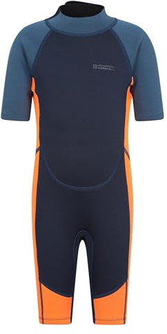 Mountain Warehouse Kids Shorty Wetsuit - 2.5mm Thickness, Flat Seams, Easy Glide Zip Children's Wetsuit, Neoprene, Adjustable Neck Closure - Surfing, Swimming Bright Orange (Kids) Kids Size 7-8 Years