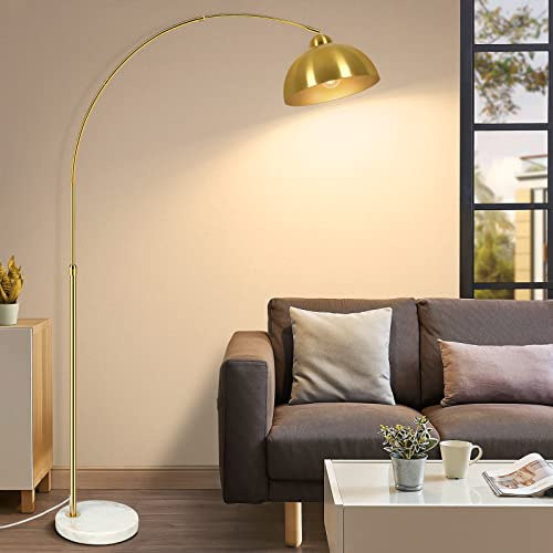 Contemporary Gold 73 Arc Floor Lamp with Hanging Dome Shade, Marble Base Adjustable Farmhouse Over the Couch Tall Stand Up Light, Industrial Task/Reading Standing Corner Lamp for Living Room Bedroom