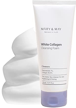 Mary&May Schiuma Detergente al Collagene Bianco 150ml con Niacinamide per Pelle Luminosa e Idratata