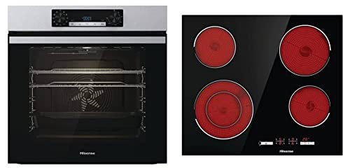 Hisense BI62212AXUK - Built-in 77L Electric Single Oven - Stainless Steel with Even Bake, Pizza Mode & E6432C Built-in 60cm Electric Ceramic Hob with Child Lock, Touch control, Timer Function