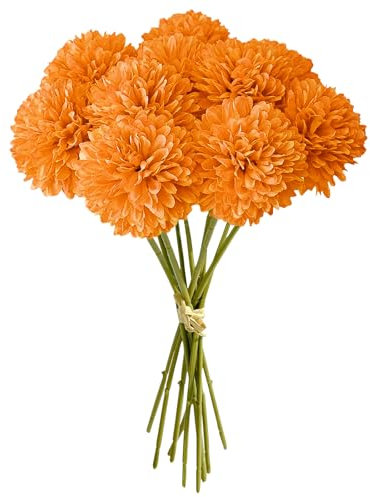 MUYAPAY Artificial Hortensia Flores 12 Piezas Flores Artificiales en Bola de Crisantemo Seda Hortensia Ramo Flores Artificiales para el Hogar Jardín Fiesta Oficina Decoración(naranja)