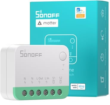 SONOFF Wi-Fi Smart Switch Matter Smart Switch 10A 2400W, Neutral and Live Wires Required, Remote Control Smart Scheduled Light Switch Works With Alexa/Google Home, MINIR4M