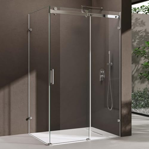 doporro Cabine de Douche Rectangulaire avec Porte Coulissante 70x100x195 cm Paroi de Douche Montage Réversible en Angle en Verre Transparent avec Receveur Ravenna17-2K