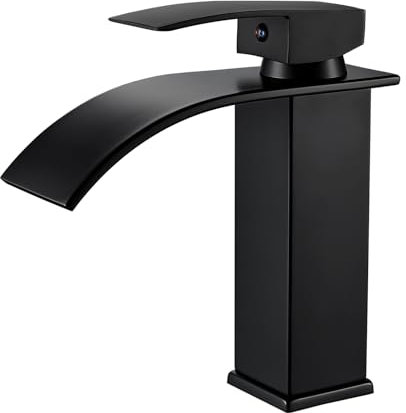 Coleniny Moderne Robinet Lavabo Noir Cascade, Mitigeur Lavabo Salle de Bain en Laiton Design Elégant, Robinet Salle de Bain Noir avec Bec Hauteur 115mm, Robinetterie Cascade G 3/8