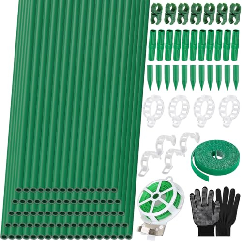 Lezmarket 80 Pack Garden Stakes(16 Each), Plant Support Stakes, DIY 4ft 5ft 6ft 7ft Sturdy Fiberglass Plant Sticks Support Garden Trellis for Growing Climbing Tomato Vegetables Flowers