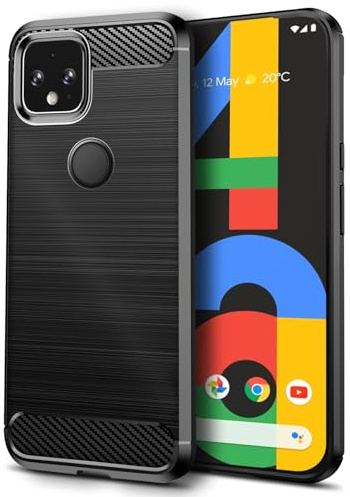 Qiinogow Hülle Kompatibel mit Google Pixel 4A, Ultradünne Handyhülle Mit Stoßdämpfung, Schutzhülle aus Kohlefaser-TPU (Schwarz)
