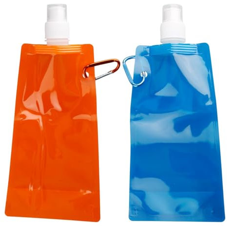 GroveEss Collapsible Water Bottle-2PCS Foldable Travel Water Bottles with Clips 480ML Reusable Portable Soft Leakproof Drink Pouches for Outdoor Sports Cycling Running Hiking