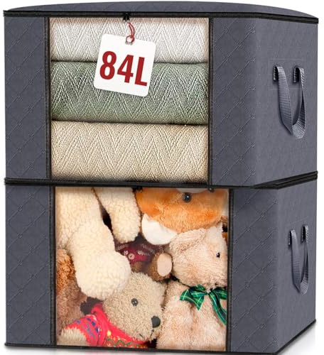 edihome, Scatole per Armadio, (2 unità), Contenitori Sottoletto, Salvaspazio, in Tessuto, Pieghevole, Scatole Vestiti Cambio Stagione (Grigio scuro, Pack di 2)