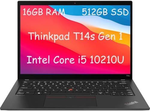 Lenovo Thinkpad T14s Gen 1 Business Laptop, 14 FHD Notebook, Intel Core i5-10210U, 16GB DDR4, 512GB NVMe SSD, US QWERTY Keyboard, Windows 11 Pro (Generalüberholt)