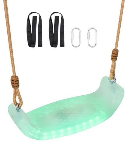 JIZIYUER Lighted Plastic Swing Seat With Colorful LED Light Adjustable Rope For Children Swing Set Outdoor