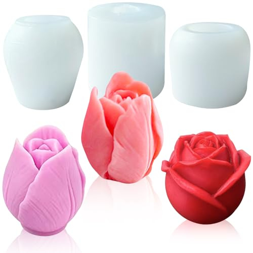 Molde de tulipán 3 moldes 3D para velas de tulipán en forma de flor de tulipán, moldes de jabón hechos a mano para hacer velas, manualidades de resina, decoración de pasteles de fondant