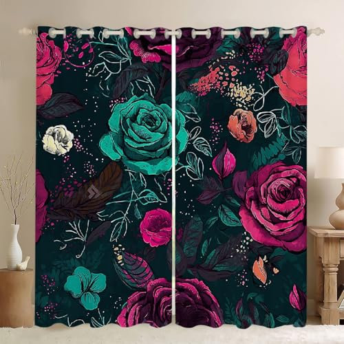 Oberes Etagenbetthimmel, 2 m lang, Etagenbettvorhänge, verdickter Stoff, Verdunkelungsvorhänge, seitliche Öffnungstür mit großem Raum (Vorhang x 3 + Regal 1,2 m, Blume A) Premium Verdunkelung L