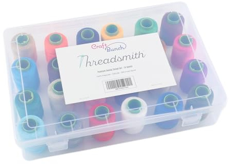Threadsmith Premium Sewing Thread Set with Large Reusable Storage Box – 24 Spools, 330 Yards Each – All-Purpose Polyester Thread for Hand & Machine Sewing – 24 Assorted Colors