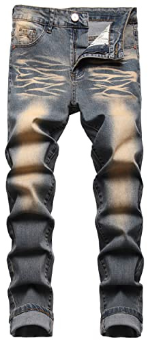 Men's Slim Fit Stretch Jeans Ripped Skinny for Men, Distressed Destroyed Straight Leg Fashion Comfort Flex Waist Jeans, Teenager Casual Fashion Designer Classic Regular Fit Basic Denim Pants