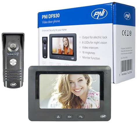 PNI Interphone vidéo DF930 avec 1 Moniteur, écran LCD 7, 800 x 480, Sortie Yala électromagnétique, Noir