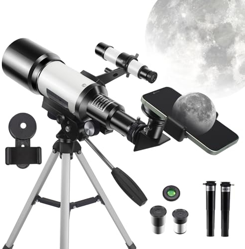 Telescope for Kids Adults Beginners, 150X Astronomical Refractor Telescope, 70mm Aperture Astronomy HD Portable Telescopes with Adjustable Tripod, Phone Adapter for Children Stargazing Gift