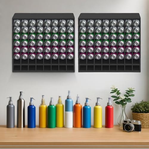 Confezione da 2 organizer per pittura a 64 griglie, organizer per pennarelli da parete, supporto impilabile per bombolette di vernice spray, penne, matite colorate, carico 15 kg (nero)