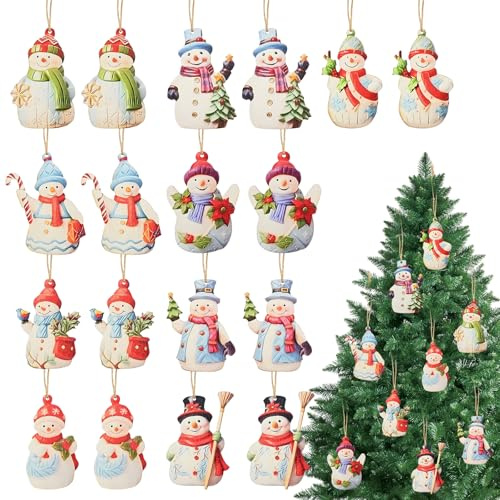 Bekecidi Adornos de madera de muñeco de nieve de Navidad, 18 colgantes de árbol de Navidad, bonitas decoraciones de fiesta de Navidad para el hogar, Año Nuevo, decoración de invierno
