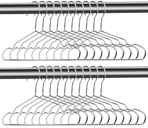 LxsNyvantic Perchas De Acero Inoxidable SUS304, 20 Unidades, 42 Cm, con Muescas Antideslizantes, Gancho con Protector, Soporta hasta 20 Kg, para Camisas Abrigos Pantalones, Seco O Húmedo