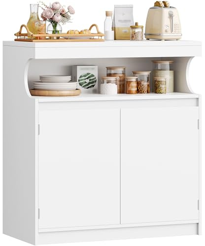 Hzuaneri Sideboard, Küchenschrank mit 2 Türen, Buffetschrank mit Offener Fläche, Aufbewahrungsmöbel, verstellbare Einlegeböden, Küche, Wohnzimmer, 40 x 80 x 85 cm, Weiß SC80003X