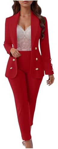 Generisch Blazer - Traje de pantalón para mujer, festivo, elegante, de dos piezas, elegante, de 2 piezas, para negocios, informal, juego de ropa informal, pantalones lisos y chaqueta para mujer, RD1