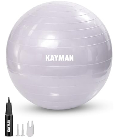 KAYMAN Exercise Ball - Anti-Burst System, Non-Slip Rings, Durable Material, Easy to Inflate, Perfect for Yoga, Pilates, Fitness, Balance Training, Gym, and Home Workouts (Lavender Mist, 65cm)