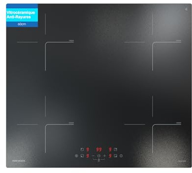 AURAKICH Induktionskochfeld 60cm autark - 4 Zonen Einbau Induktionskochplatte mit Kratzfeste Glaskeramik & Ceranfeldschaber, 2 x Booster, 7000W, Touch-Control, 2 Jahre Garantie