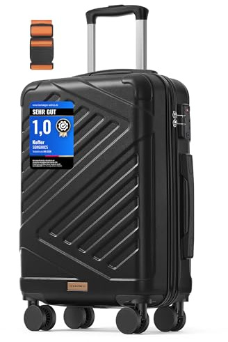 SONGMICS Valigia Rigida, Trolley da Viaggio, Chiusura TSA, Cinghia Inclusa, Bagaglio in ABS con 4 Ruote Doppie, Valigia Bagaglio a Mano da Cabina, M, 55 x 36 x 20 cm, Nero Inchiostro RLP001B101