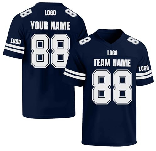 Personnalisé Football Americain Maillot à Col en V pour Adulte et Enfant | Homme et Femme T Shirt Personnalisé avec Nom, Logo et Numéro de l'Équipe