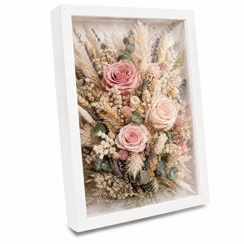 Geukmun Shadow Box Frame A4 Box Frame 3D Deep Box Frames for Crafts White Deep Picture Frame Medal Display Frame for Photos Artworks Memory Tickets