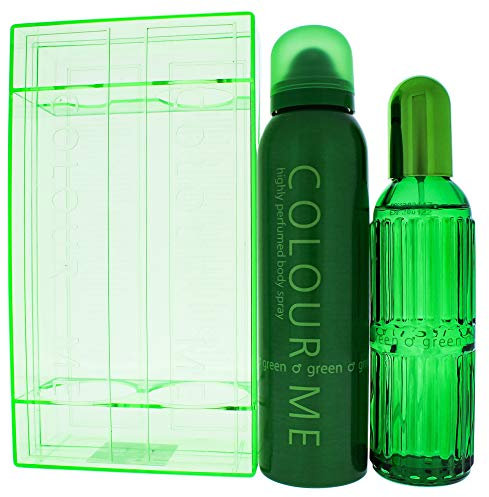 COLOUR ME Green Profumo da uomo, Eau de Parfum 90 ml e Spray corpo 150 ml - Set regalo da 2 profumi, Fragranza di lusso - Dopobarba da uomo, Persistente Fragranza di Milton-Lloyd