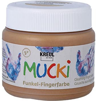 KREUL 23125 - Mucki schimmernde Funkel - Fingerfarbe, 150 ml in Goldschatz, auf Wasserbasis, parabenfrei, glutenfrei, laktosefrei und vegan, auswaschbar, vermalbar mit Pinsel und Fingern