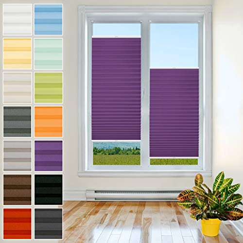 Plisart Premium Plissee Klemmfix Ohne Bohren, Violett 25x130cm, Sonnenschutz, Lichtdurchlässig, Easyfix Rollo Plissees für Fenster, Faltrollo, Jalousie zum Klemmen, Plisseerollo