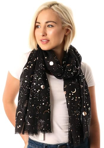 Style Slice Evening Star Sparkle Scarves for Women Lightweight Shawl Wedding Foil Print Scarf Wrap Stars and Moons