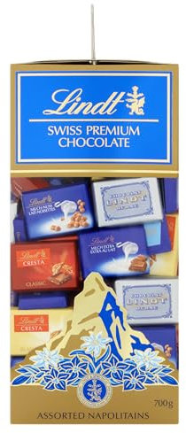 Lindt Swiss Assorted Napolitains – 700g Gift Box – Christmas, Chocolate Selection – Milk, Dark & White Mini Bars for Sharing