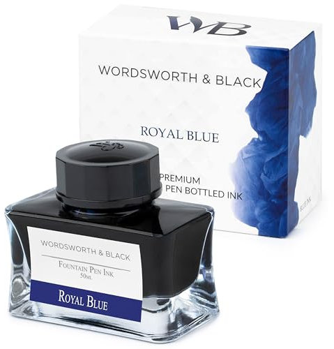 Wordsworth and Black Fountain Pen Ink Bottle (50 ml) Premium Luxury Edition, [Royal Blue] Fountain Pens Bottled Ink; Classic Designed Bottle Smooth Flow 50 ml
