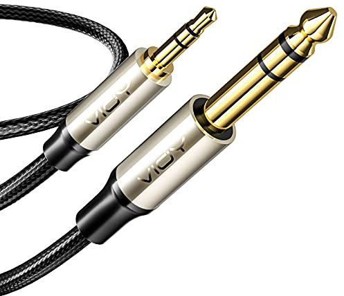 VIOY 1M 3.5mm to 6.35mm TRS Stereo Audio Cable, 1/8 Male Mini to 1/4 Inch Male Aux Adapter, Nylon Braid for Laptop, Home Theater Devices, Amplifiers