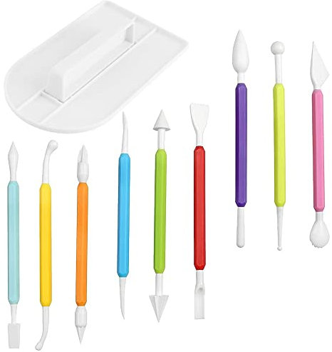 XINCHAO 9 Pièces Outil de Modélisation de Gâteau Sculpture Stylos de Couteau à Fondant à Double Extrémité et 1 pcs Lisseurs à Gâteau Pâtisserie, pour Décorer les Gâteaux