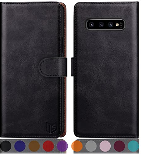 SUANPOT [RFID Schutz für Samsung Galaxy S10 hülle PU Leder handyhülle Lederhülle klapphülle Kartenfach Flip Phone Case Cover für Samsung S10 Handy hülle Phone case Cover Schwarz