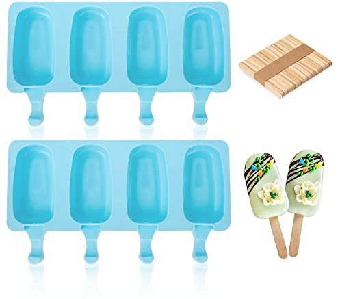 AIXMEET Stampi per ghiaccioli in Silicone, 2 Set con 100 Bastoncini, gelatiere per Alimenti Senza BPA, stampi per Gelato al Cioccolato congelato Fai da Te per Bambini Adulti(Blu)
