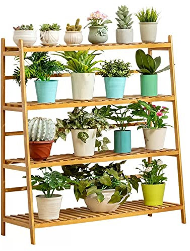 Soporte para plantas de bambú Estantes de escalera de flores en niveles de 4 niveles, Estante de exhibición para macetas Estantes decorativos de almacenamiento, Esquina interior Escalera independiente