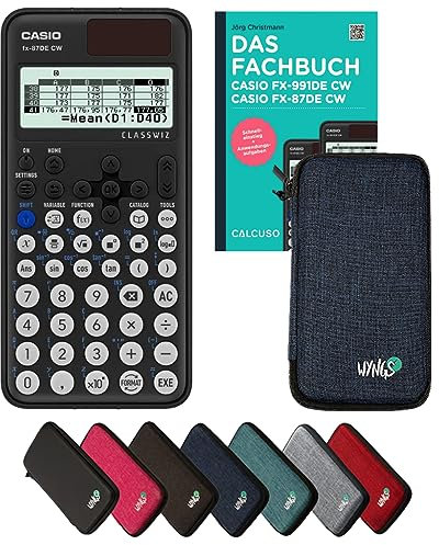 Casio fx-87DE CW Incl. Funda Protectora Azul y Libro especializado (160 páginas, DIN A5) – Calculadora científica – Smart Set (Alemán)