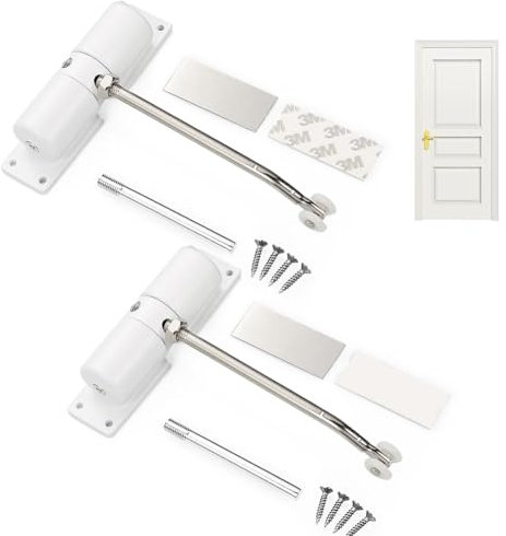 2 Pièces Ferme Porte Automatique, Fermeture Porte à Ressort pour Porte de Chambre, Réglable Ferme-Portes à Ressort avec Plaque de Montage et vis, Ferme Porte pour Portes Intérieures Sans Perçage
