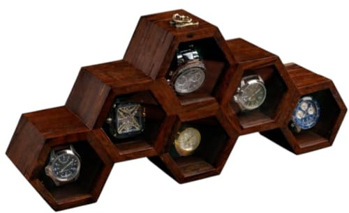 Royal Craft Expertise Organizador de relojes para hombres y mujeres, caja de madera palisandro indio macizo con 5 ranuras de panal