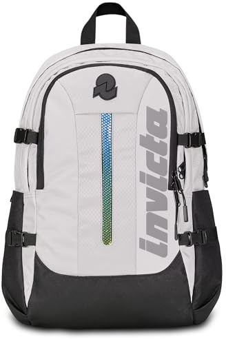 Invicta Act Plus Led Schulranzen, Tagesrucksack mit Laptopfach, Trinkflaschenfach, Organisationsfach, Brust- und Beckengurt, Kompressionsriemen, Schule, Sport, Freizeit grau - Mädchen Jungen