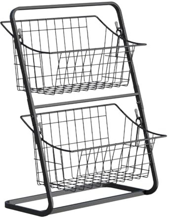 1/2 cestini per frutta, multiuso, cesto per frutta staccabile, a 2 livelli, resistente alla ruggine, resistente alla ruggine, supporto per verdure per balcone, cucina, piano di lavoro, 28 x 15 x 37 cm