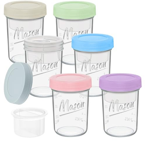 Xyptorix 16 oz Overnight Oats Containers with Lids, 6-Pack Leak-Proof Wide Mouth Mason Jars & Separate Compartments for Fruits/Nuts, Airtight Glass Jars for Chia Pudding, Yogurt, Parfait and Salad