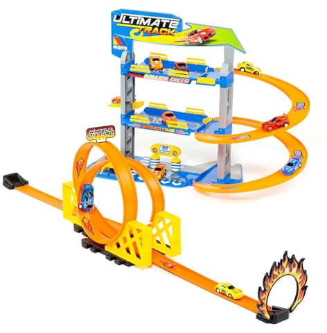 MOLTO - Garaje de aparcamiento para niños (3 niveles de juego y carril de bucle múltiple, incluye 2 coches de retroceso)