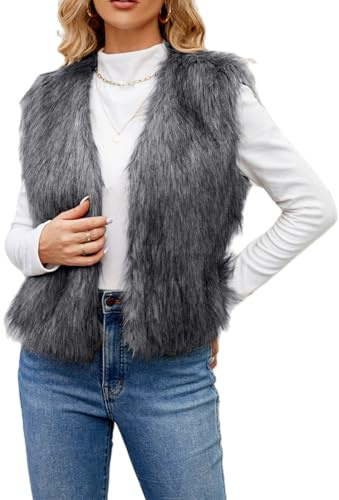 YILEEGOO Women Faux Fur Waistcoat Short Vest Jacket Coat Sleeveless Open Front Gilet Casual Winter Warm Outwear