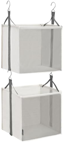 STORAGE MANIAC 2-Shelf Hanging Closet Organizer, Cloth Hanging Closet Shelf, Hanging Closets Baskets with Hooks for Dorm, Apt, Bedroom, College, Garment Rack, Wardrobe, Fabric with Mesh, Ivory